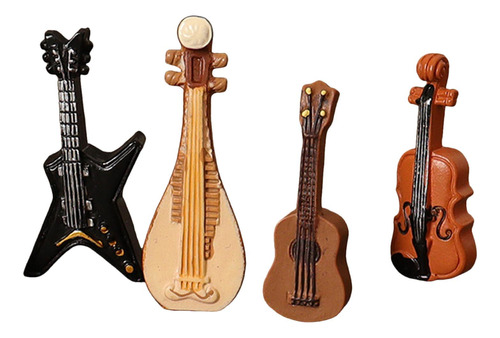 4x Guitarra Violín Bajo Pipa Casa De Muñecas Instrumentos