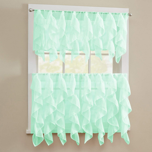 Juego De Cortinas De Cocina 3 Piezas Menta Transparente 61 C