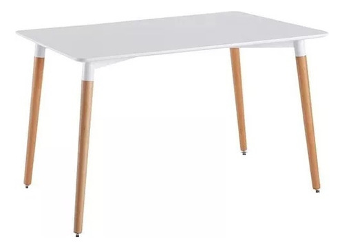 Mesa Nordica Eames Rectangular Comedor 140 X 80 Tapa Blanco Patas Natural