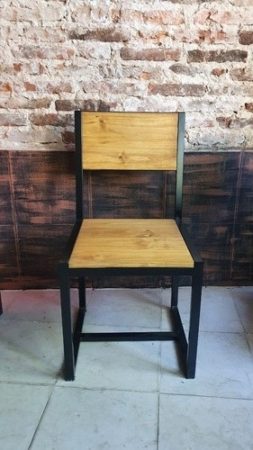 Imagen 5 de 6 de Silla Industrial Hierro Y Madera Maciza Reforzada 40x45x80cm