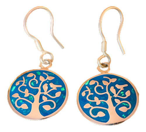 Aretes De Árbol De La Vida Con Ópalo Azul | Plata/ag .925