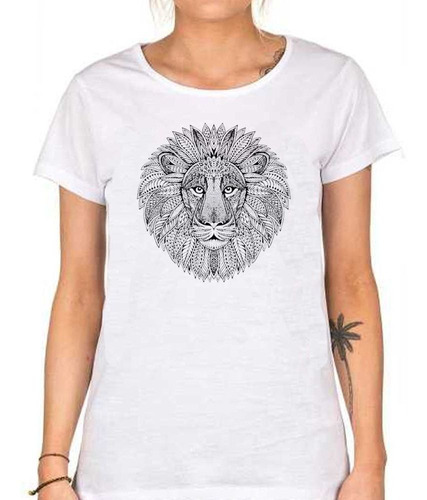 Remera De Mujer Leon Dibujo Lineas Plumas Art