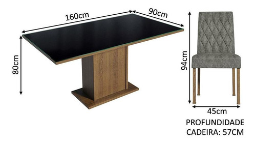 Juego de Comedor con Mesa y 4 Sillas Madesa Marilia Color Marrón/Negro/Gris