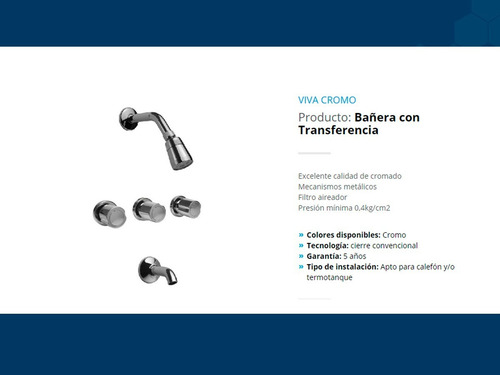 Grifería De Ducha Con Transferencia Hydros Viva Cromo 705211