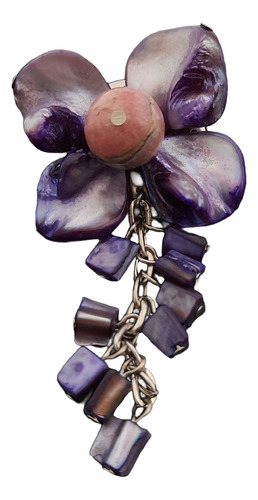 Sap2513 Prendedor Flor De Rodocrosita Y Madreperla Violeta