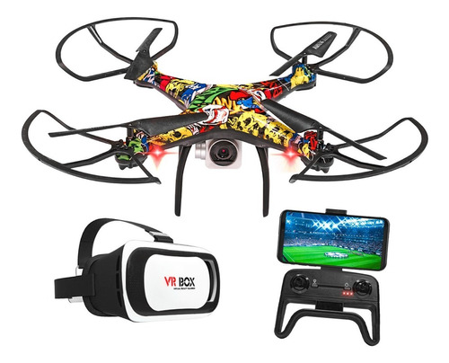 Drone Cuadricoptero Dual Camara Hd Wifi Libercam DRON-VR Transmite Al Telefono Luz Led + Lentes