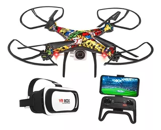 Drone Cuadricoptero Dual Camara Hd Wifi Libercam DRON-VR Transmite Al Telefono Luz Led + Lentes