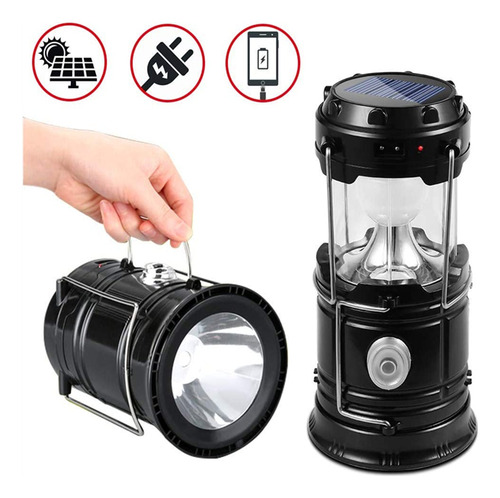 Lampara Recargable Solar Led Colgante De Campismo 3 En 1