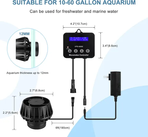2100gph 12w Acuario Wave Maker Dc 24v Powerhead Con...