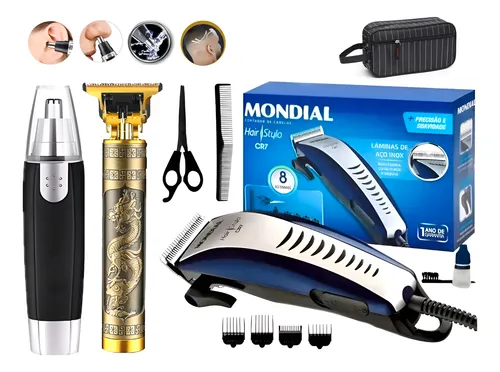 Kit Máquina Cortar Cabelo Barba Bigode Naris Orelha Mundial
