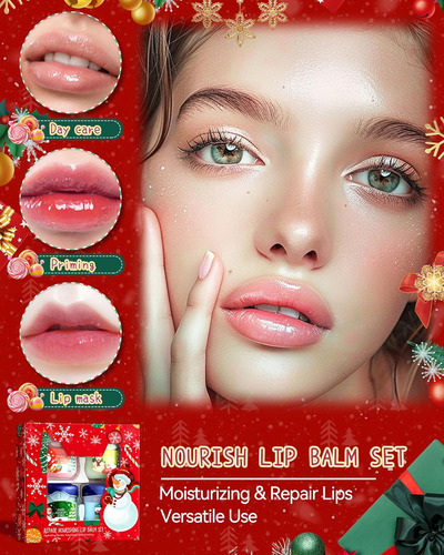 Juego De Bálsamo Labial De Navidad, 4 Piezas De Humectante L