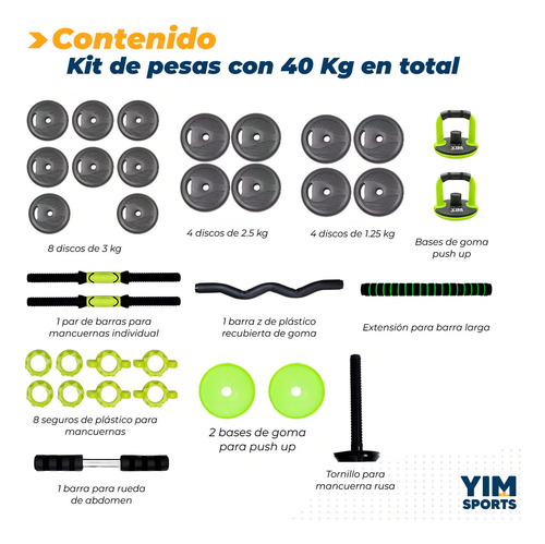 Set De Mancuernas Ajustables Pesas Alta Calidad 40kg Gym
