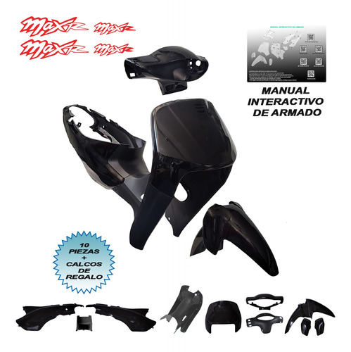 Kit Plasticos Mondial 110 Max Negro Bicapa Calcos Regalo