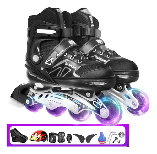 Juego Patines Para Niño Patines Ajustables Led Full Flash