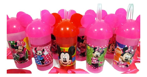 Vaso Pitillo Mickey Y  Minnie Mouse Recordatorio Piñata X 12