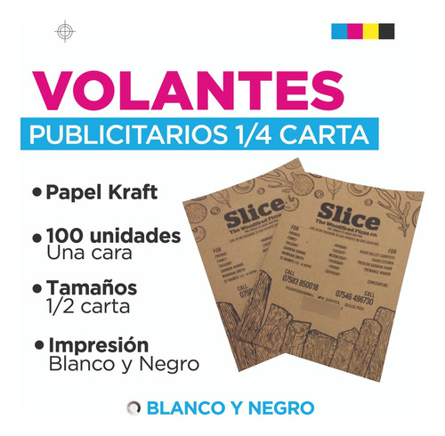 100 Volantes Blanco Y Negro En Kraft 1/4 De Carta