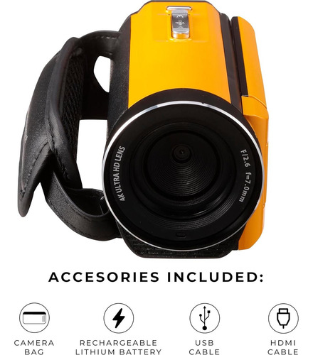 Cámara De Video 4k Vivitar Dvr48k Amarillo, 13mp, Zoom 18x