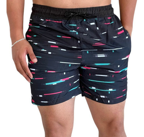 Shorts Praia Mauricinho Masc  Estampado Polo Wear Preto