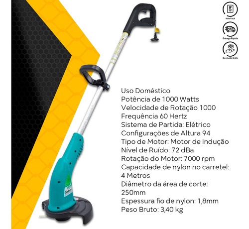 Cortador Aparador De Grama 1000w Gam1000 Garthen 220v
