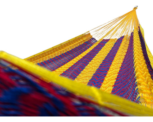 Hamaca Yucateca Artesanal King Size Hilo Grueso Nylon Amarillo Rojo Y Azul