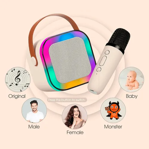 Parlante Led Con Microfono Inalambrico Bluetooth Karaoke Rosa