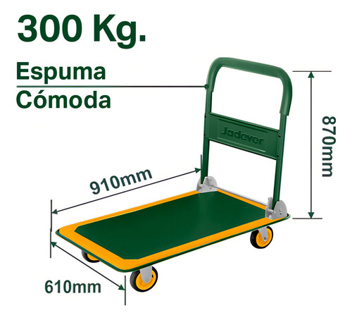 Carro Yegua Carga Plegable Manual 300 Kilos 4 Ruedas Jadever