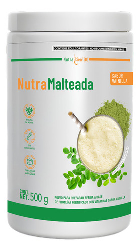 Malteada Nutrasien100 Sin Azúcar Fibra 500g Sabor Vainilla