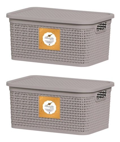 Imagen 1 de 7 de Pack 2 Cajas Organizadoras Medianas Chicas Símil Rattan 4 Lt
