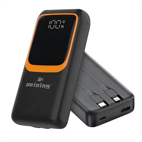 Power Bank Peining 20.000 mAh com Cabos Embutidos Para Celular