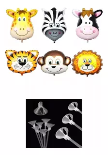 Balão Bexiga Metalizada Safari Animais 12 Und 30/40 + Vareta