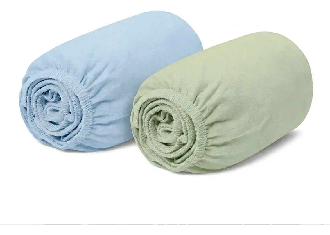 Kit 2 Lençol Berço Bebê Americano Malha 100% Algodão Macio Verde Azul Liso