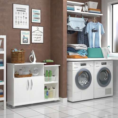 Armario, mostrador, 2 puertas, piso, cocina, lavandería multiusos, color: blanco