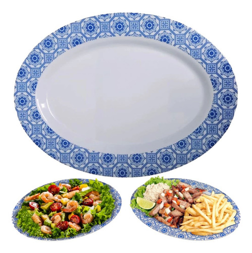 Prato Raso Travessa Bandeja Oval Decorada 35 Cm Em Melamina