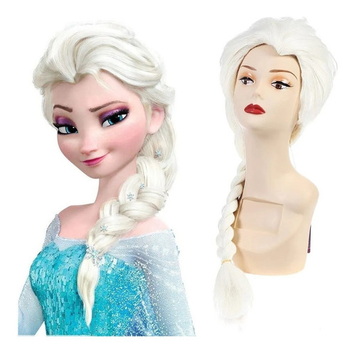 Peluca Elsa Frozen 65cm Niña Mujer De Disfraz Halloween Blan