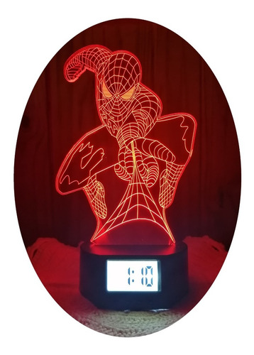 Lámpara Ilusión 3d Reloj Alarma Del Hombre Araña