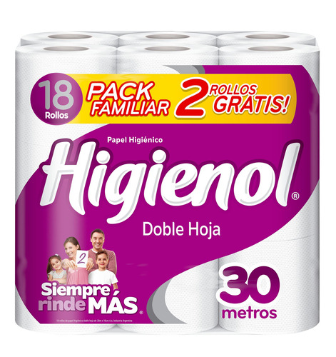 Papel higiénico Higienol Doble Hoja doble hoja 30 m de 18 u