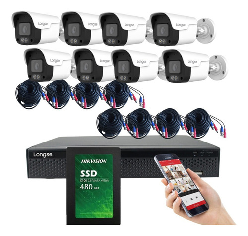 Kit Seguridad Longse Dvr 8 Cámaras 2mp Bnc Exteriores 480gb