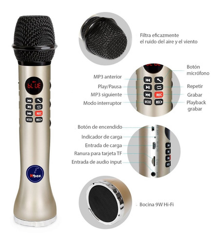 Microfono K-box Karaoke Bocina Bluetooth Navidad Inalmbrico