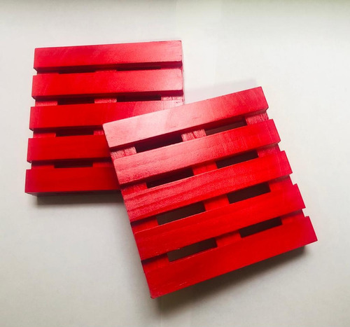 4 Mini Tarimas Palet Rojo Posavasos Decoración Madera 