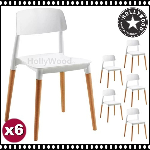 Silla Olsen X 6 Eames Patas Madera Escandinava Blanca Pvc