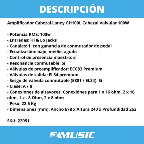 Imagen 2 de 11 de Amplificador Guitarra Eléctrica Cabezal Laney Gh100l Valvula