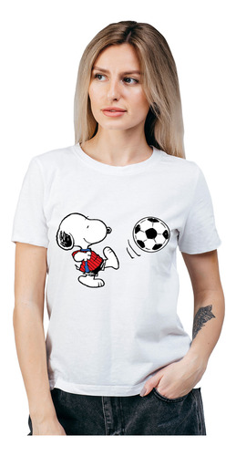 Polera Mujer Snoopy Futbol Roja Algodon Organico Wiwi
