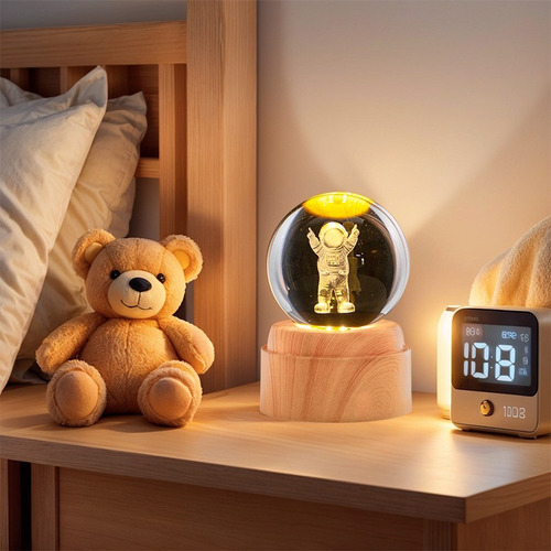 Lampara De Noche Led 3d Galaxia Bola Cristal Base Giratoria Astronauta
