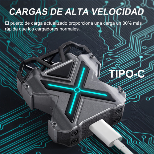 Auricular In-ear Gamer Inalámbrico Omega Gamer K89 Gris Con Luz Led