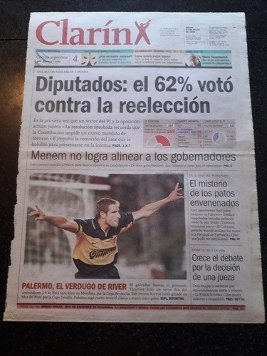 Tapa Diario Clarín 11 3 1999 Boca Palermo Reelección Menem 