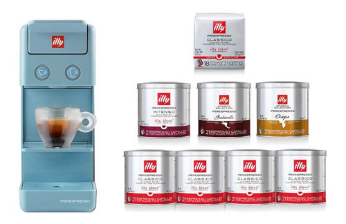 Imagem 1 de 5 de Combo Máquina De Café Illy Y3.3 Azul 120v + 165 Cápsulas