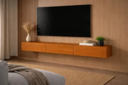 Rack Aparador Suspenso  3 Portas Linea Até 75'' 160cm Cedro Madeirado