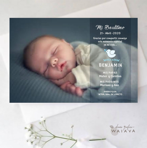 Imagen 8 de 10 de Estampas Tarjetas Bautismo Con Foto Nenes X 2u