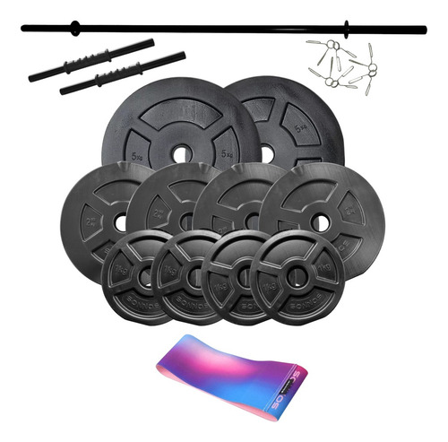 Kit 2 Mancuernas + Barra + 24 Kg. Discos Pesas Pvc Sonnos Color BANDA CIRCULAR TORNASOLADA