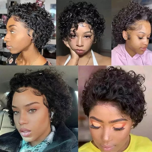 Peluca Cabello Humano Peluca Encaje Rizada Negra